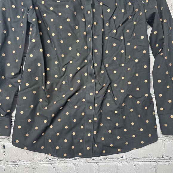 Chicos Black Gold Polka Dots No Iron 100% Cotton Blouse Size 00P (Size 0/2P) - Picture 4 of 12